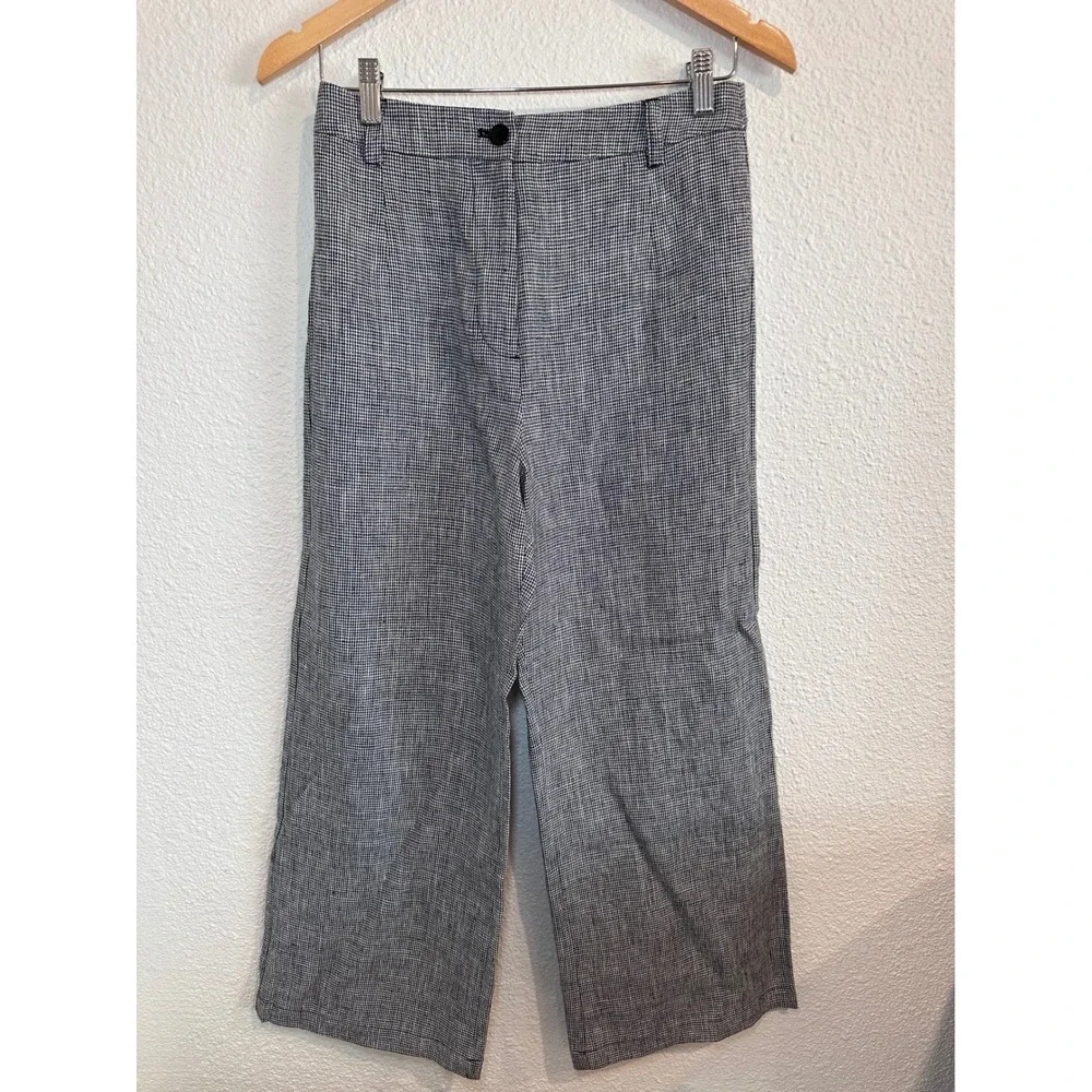 Reformation 100% Linen Houndstooth Wide Leg Pants Black White Size‎ 4